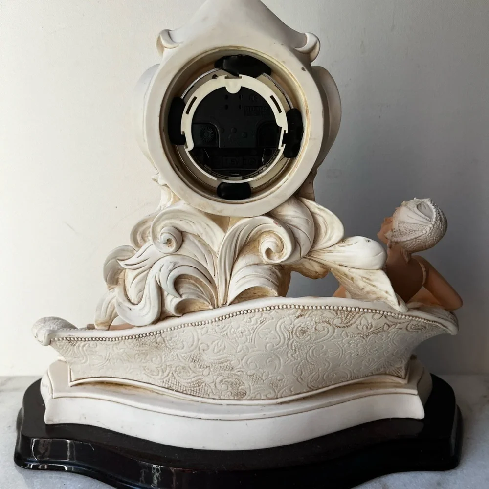 Elegant Cream Clock with Reclining Lady Figurine